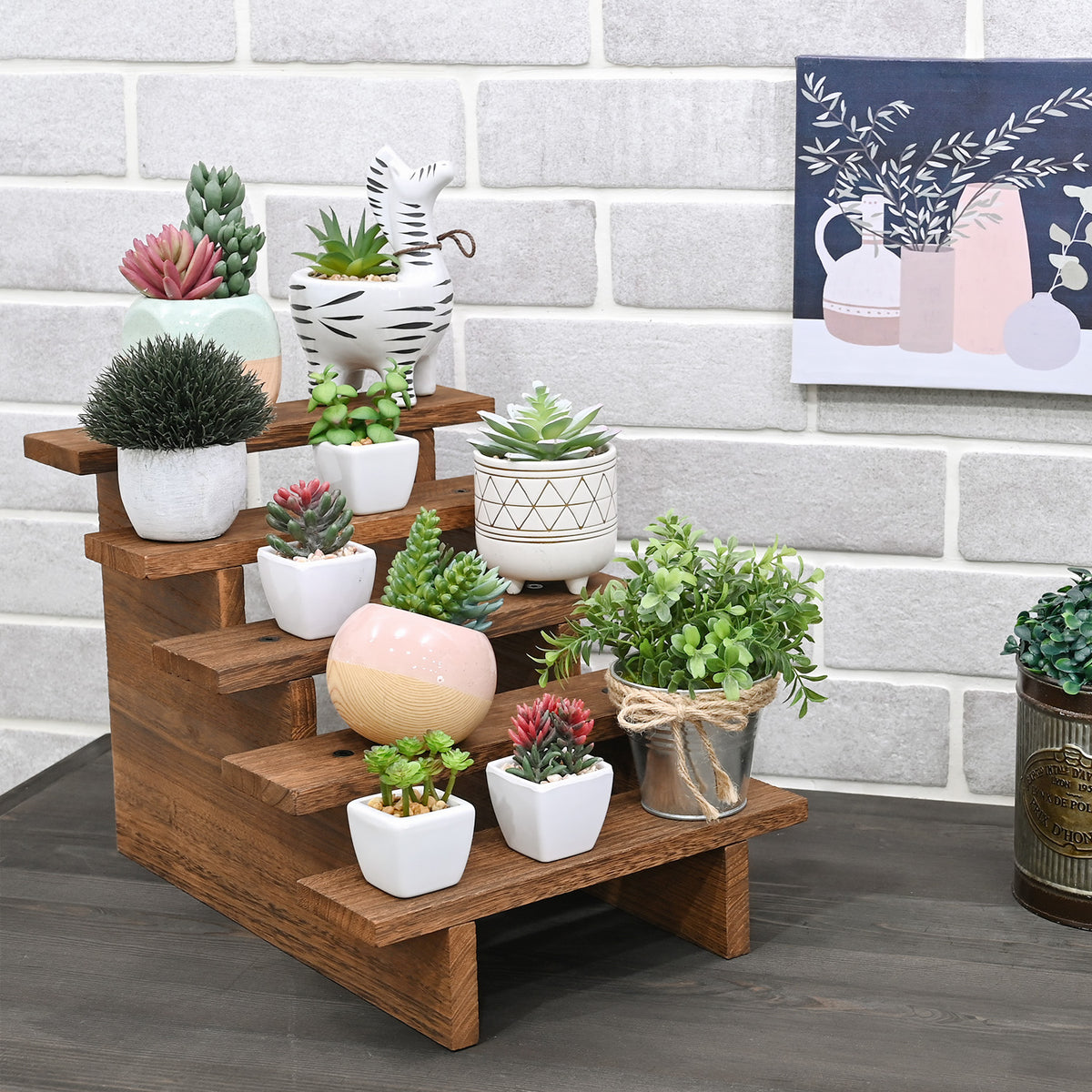 #WD7785BR 5-tier Wooden Rustic Display Riser Stand for Plants for Cupcakes