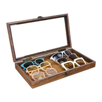 #WD83C Antique Wood Storage Case with Tempered Glass View Top