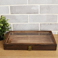#WD83C Antique Wood Storage Case with Tempered Glass View Top