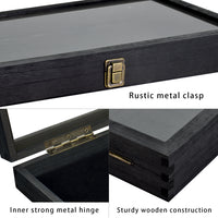 #WD83C Antique Wood Storage Case with Tempered Glass View Top