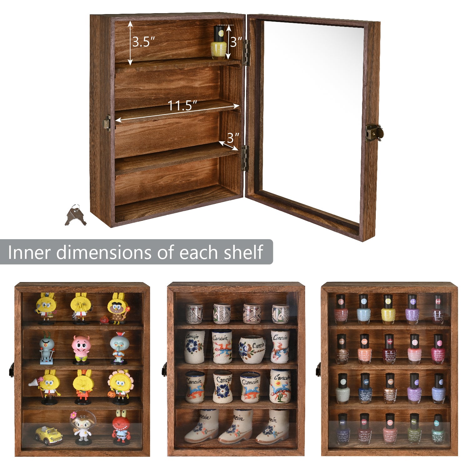 WD8630 Wall Mounted Collectible Display Case Shadow Box with a Lock a