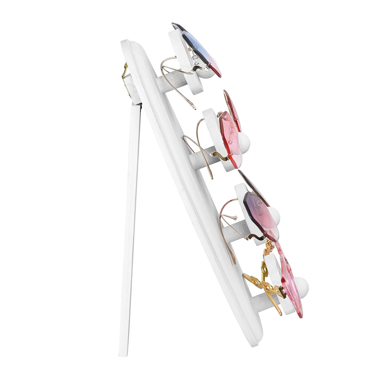 #WDEY704WH Wooden Sunglasses Rack Organizer Holds 4 Pairs of Eyewear Display Stand