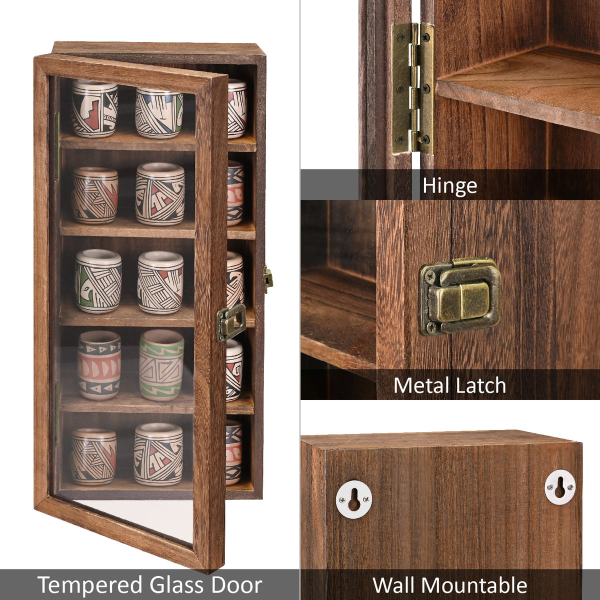 Wall Mounted Wooden Collectible Display Case w/ 5 Shelves 