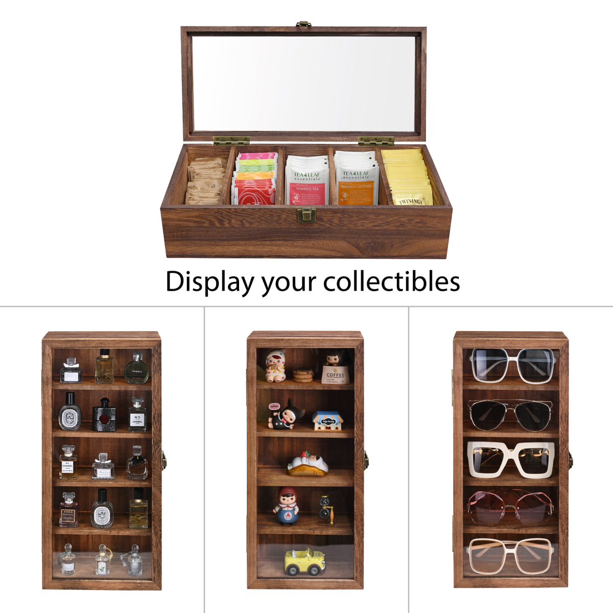 Wall Mounted Wooden Collectible Display Case w/ 5 Shelves 