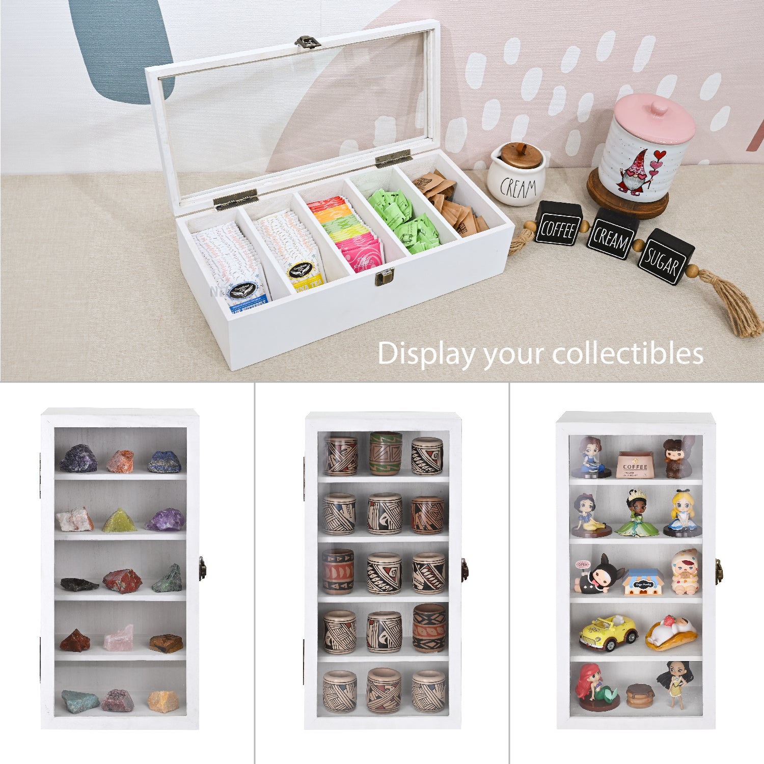 Wall Mounted Wooden Collectible Display Case w/ 5 Shelves
