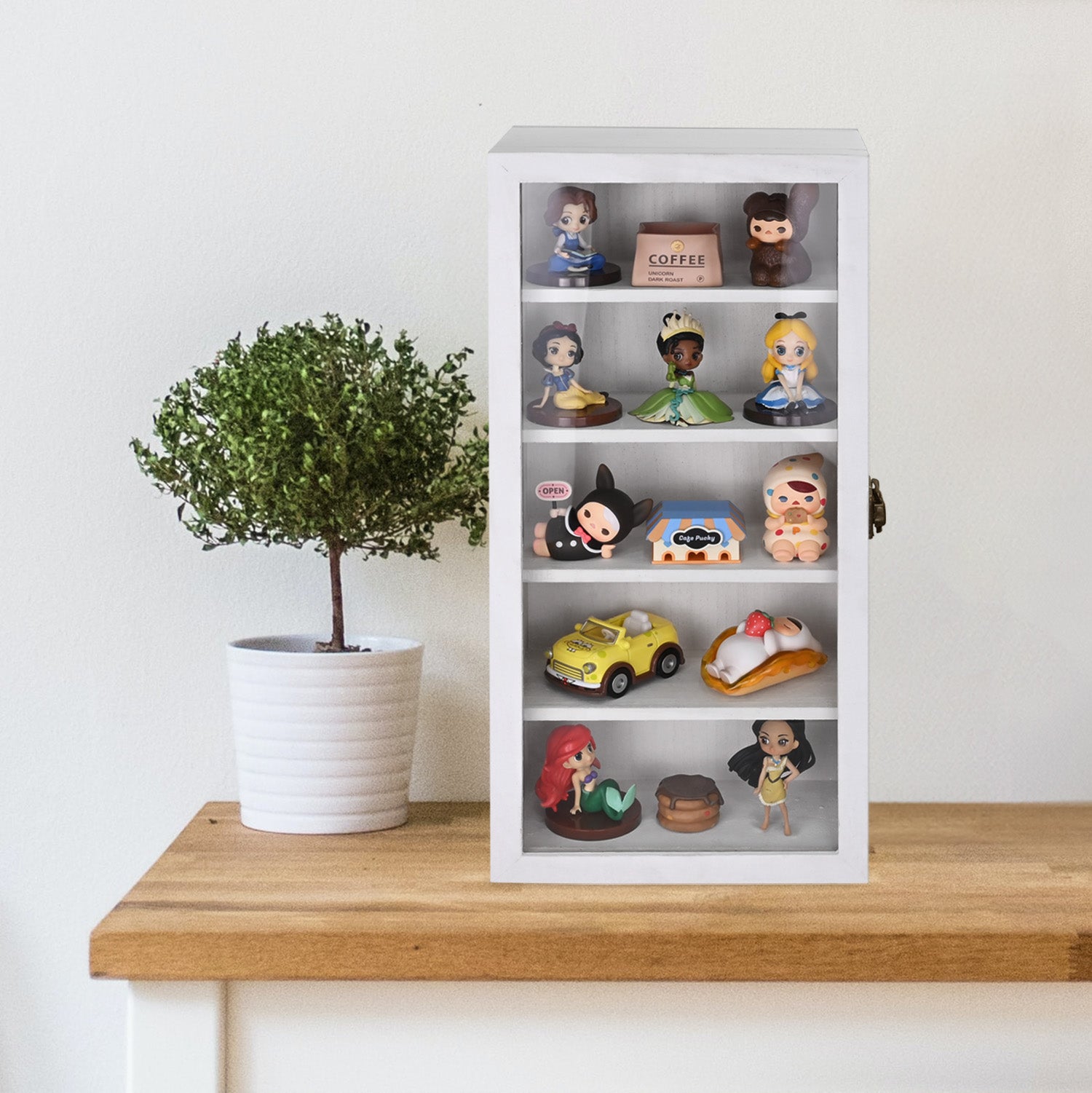 Wall Mounted Wooden Collectible Display Case w 5 Shelves