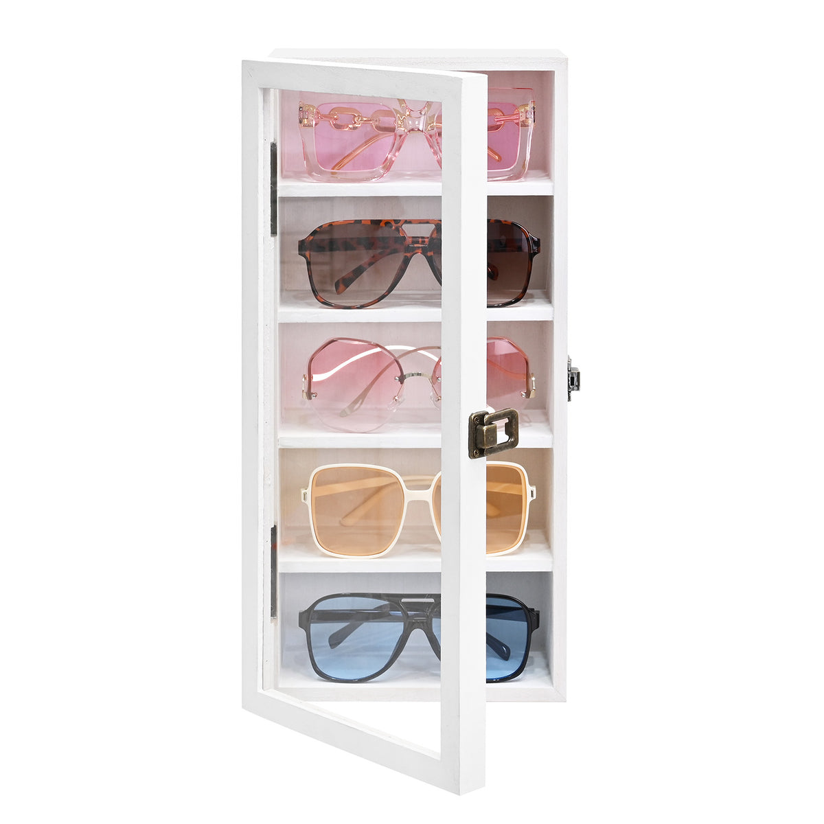#WDP1319-A-WH Wall Mounted Wooden Collectible Display Case 5 Shelf Display Storage