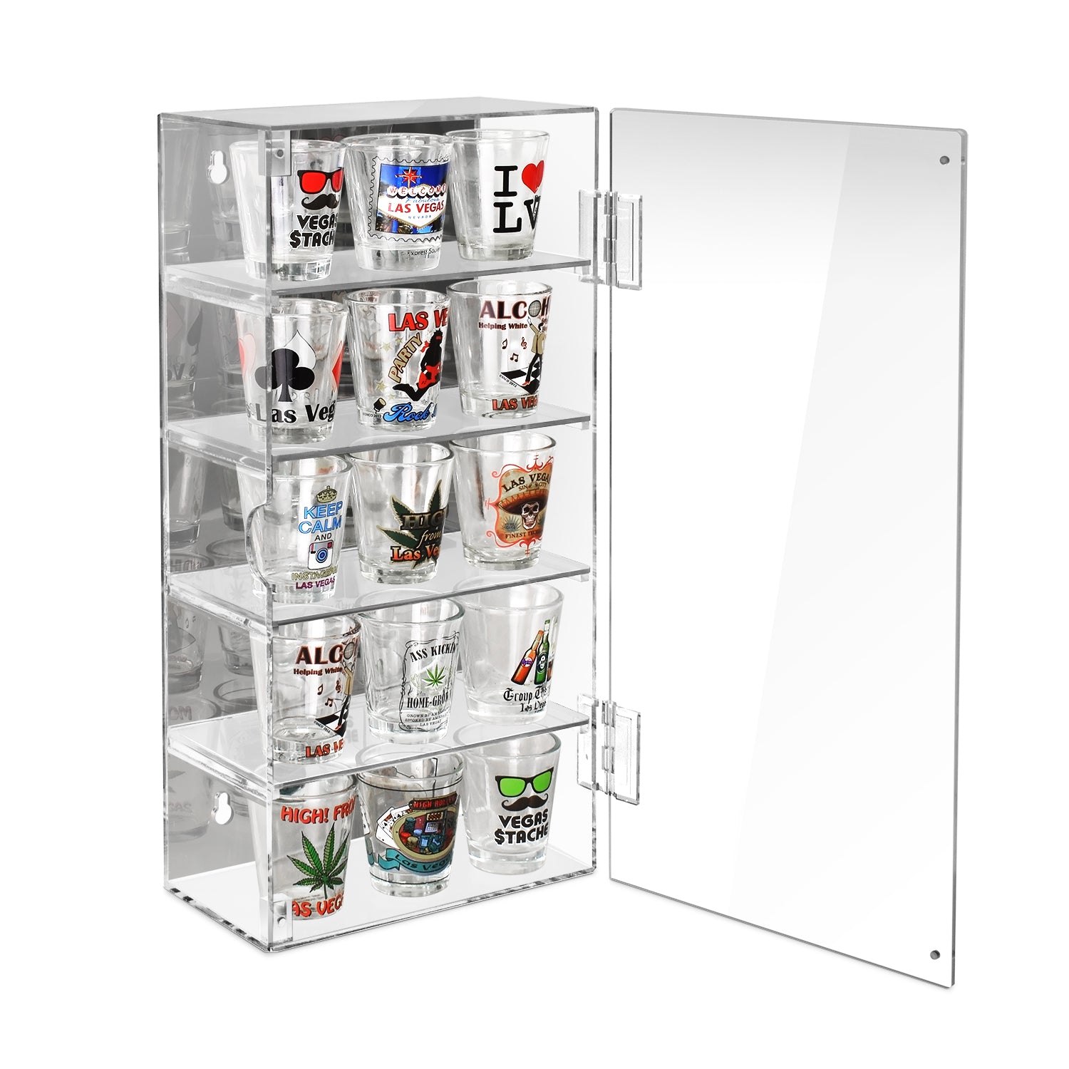#DP320-A   Acrylic 5 Levels Mirrored Back Display Shelf with Door