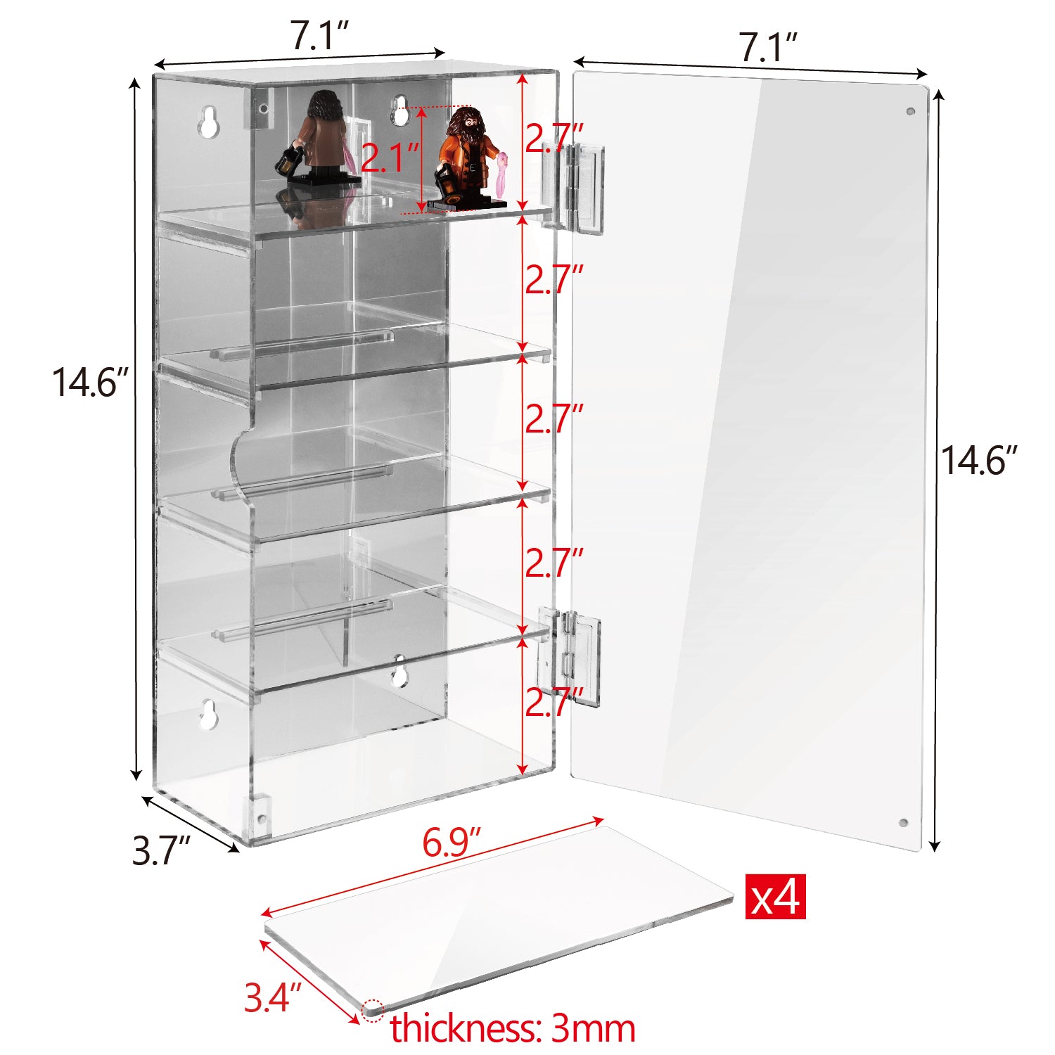 #DP320-A   Acrylic 5 Levels Mirrored Back Display Shelf with Door