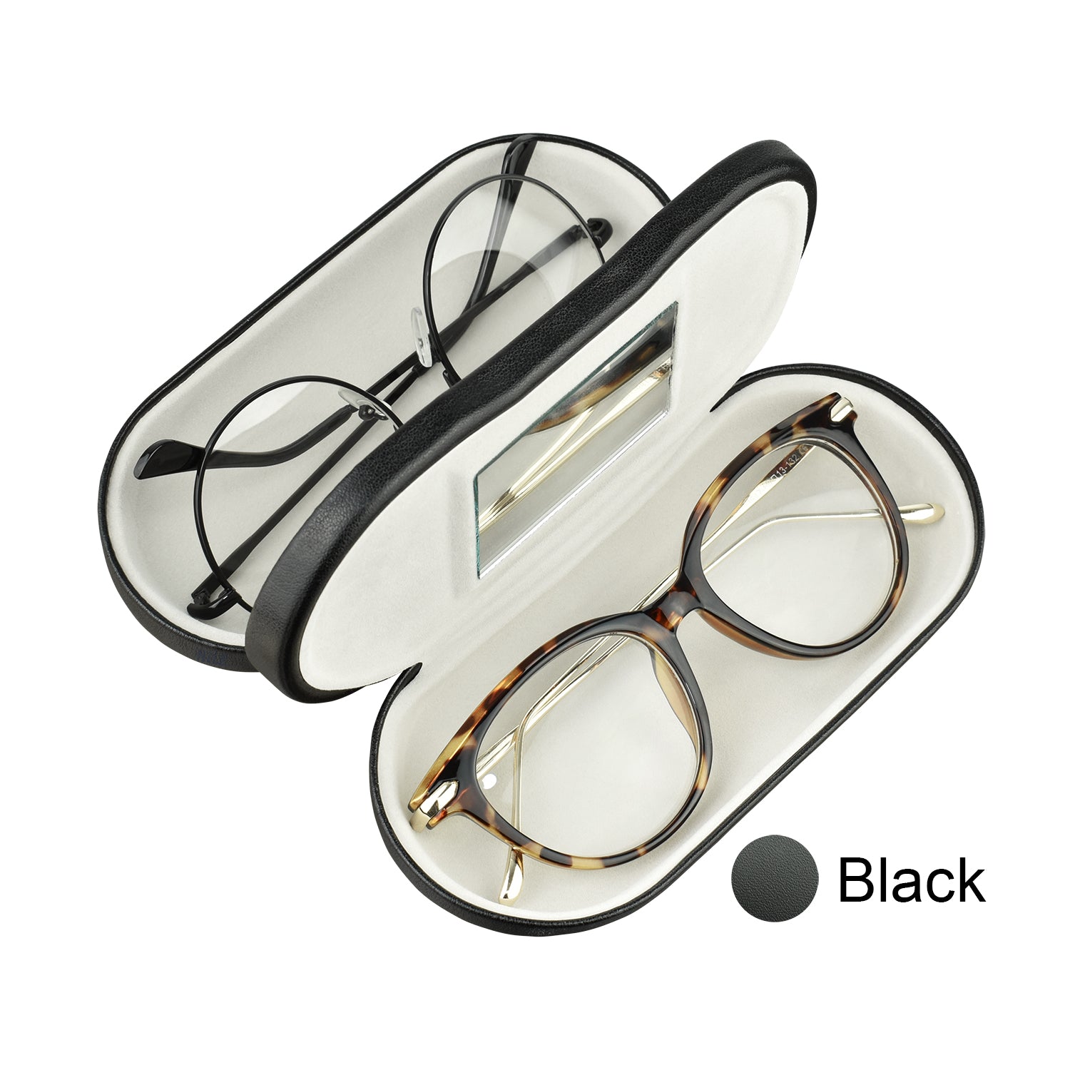 Dual portable eyeglasses case.
