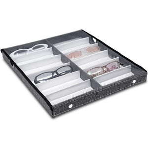 #TR-34VCS-LNG Eyewear Organizer Tray Box with Clear Lid for 12 Slots Sunglasses